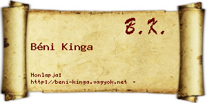 Béni Kinga névjegykártya
